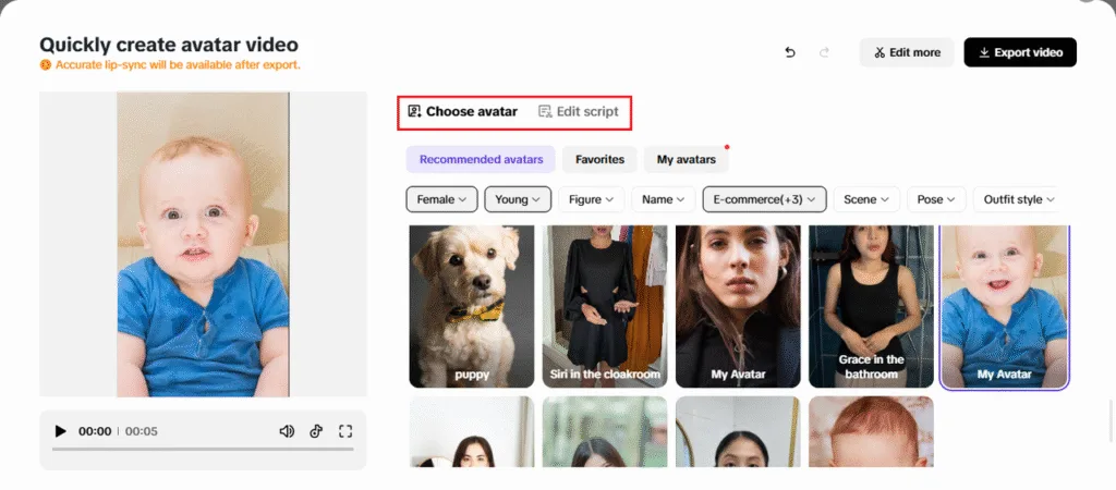 Select an avatar and edit the script