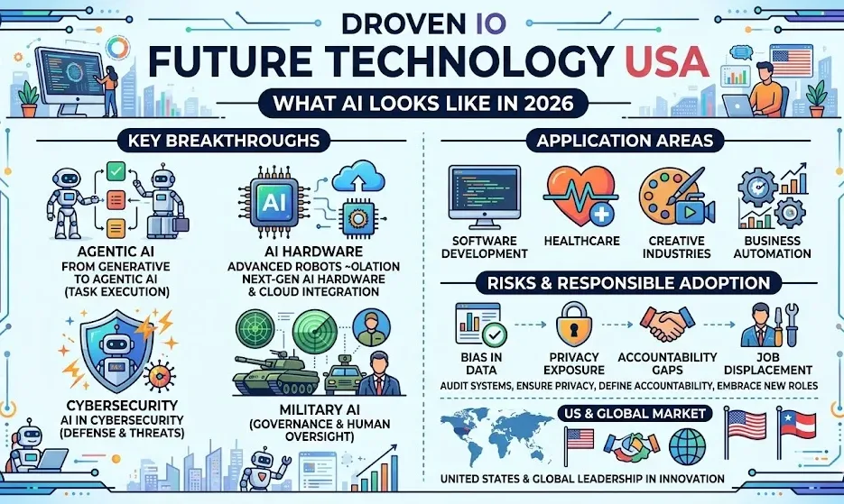AI infrastructure and automation trends in 2026 including machine learning, cybersecurity, robotics, and autonomous AI agents